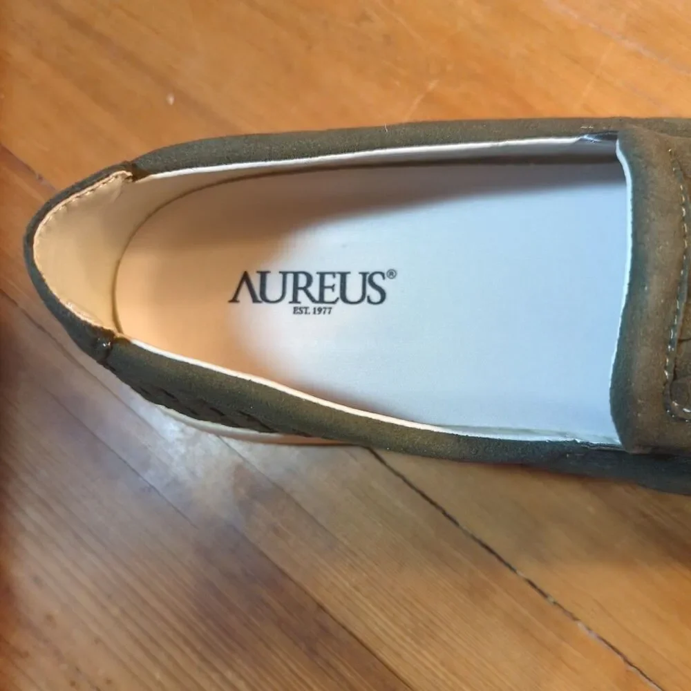 Aureus Henson Shoes 13 Men's Casual Olive Loafers Slip On Aum2028 Microfiber New